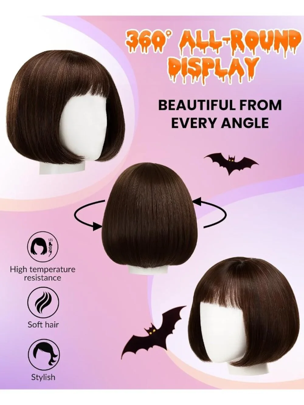 Women's Brown Bob Cosplay Convenient Set Include Adjustable Wig Cap Headpiece